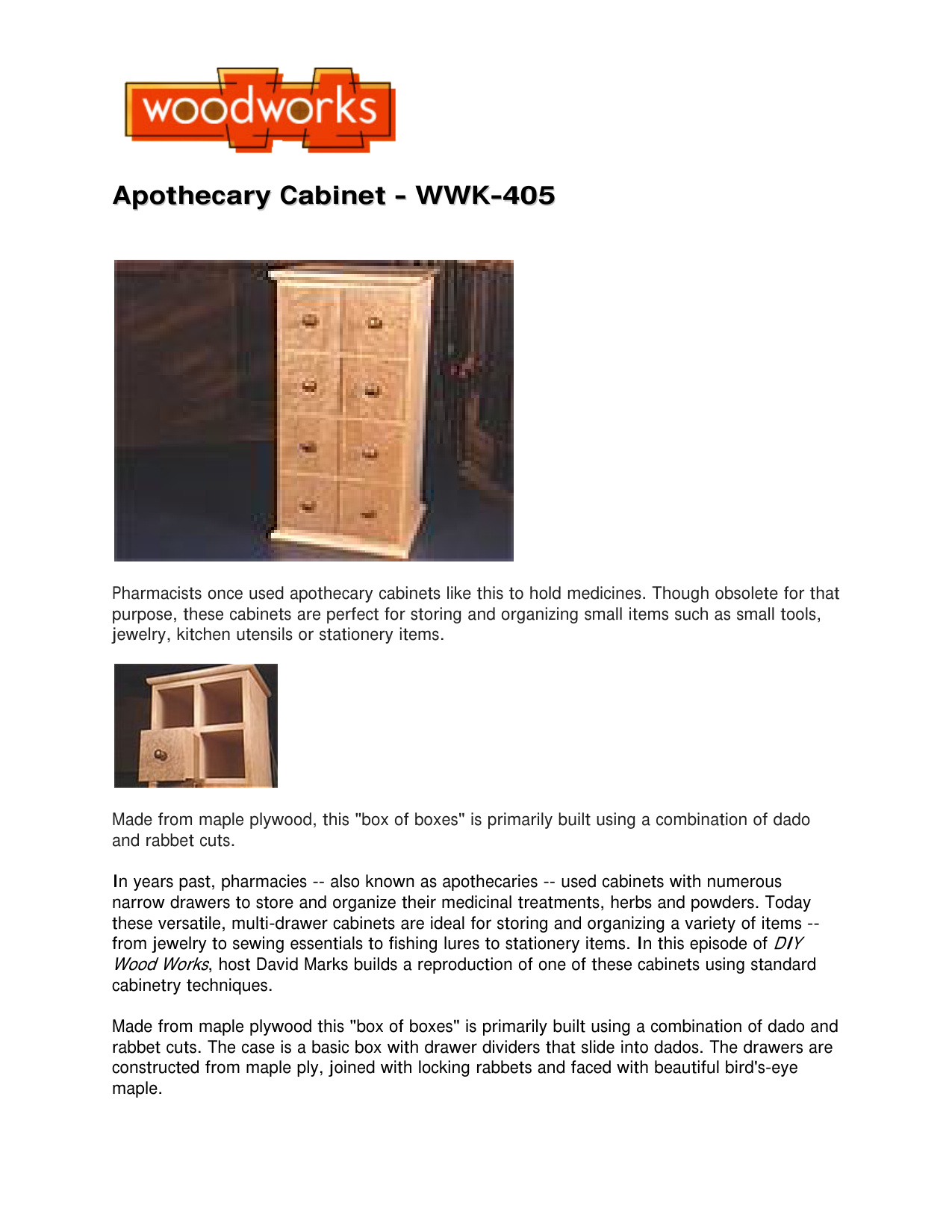 Apothecary Cabinet Woodworking Plans WWK-405 - Complete PDF Guide