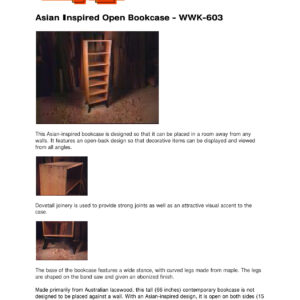 Asian Inspired Open Bookcase Woodworking Plans WWK-603 PDF Guide