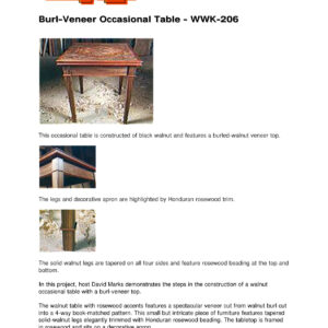 Burl Veneer Occasional Table Woodworking Plans WWK-206 PDF Guide