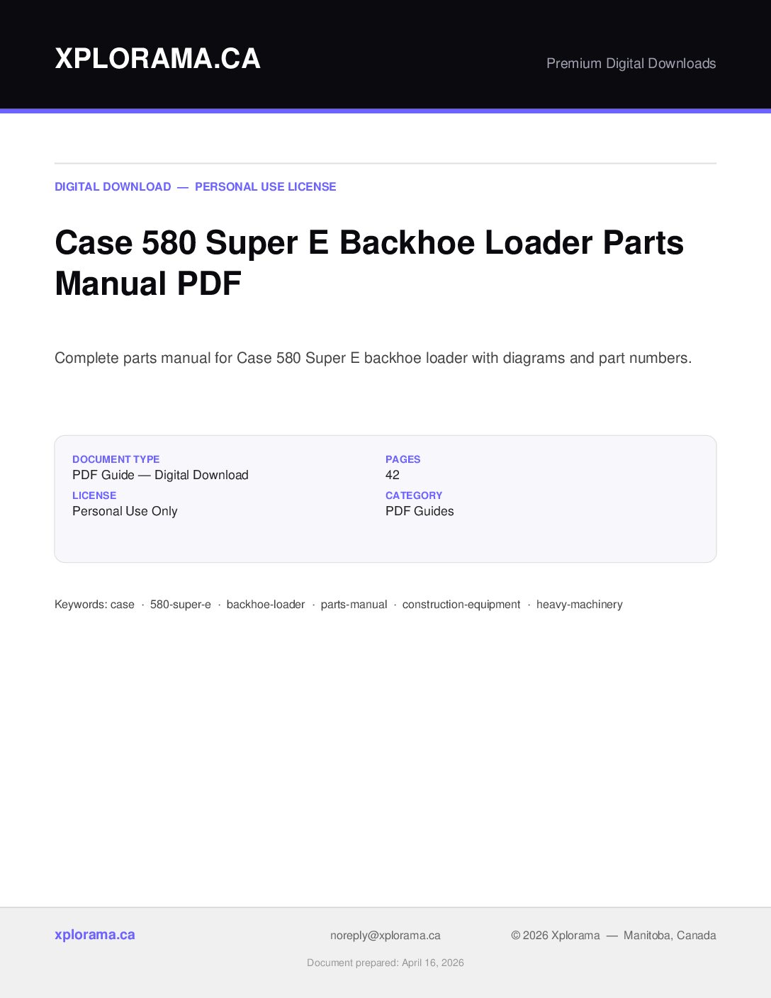 Case 580 Super E Backhoe Parts Manual - Complete PDF Guide