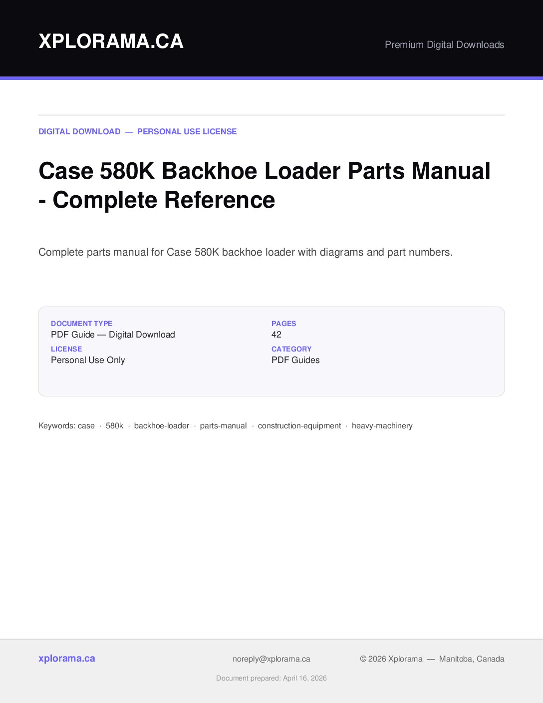 Case 580K Backhoe Loader Parts Manual PDF - Complete Reference