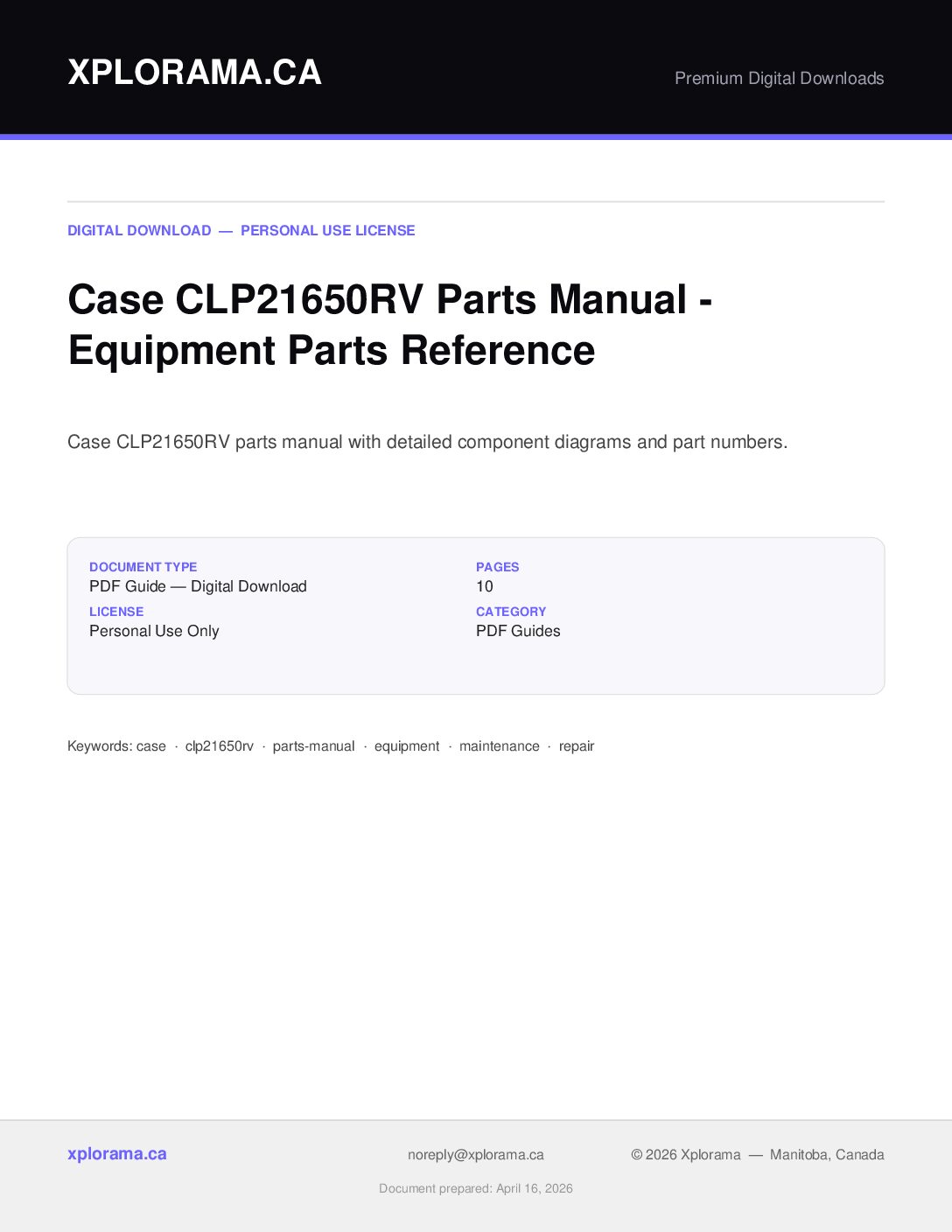 Case CLP21650RV Parts Manual - Complete PDF Guide