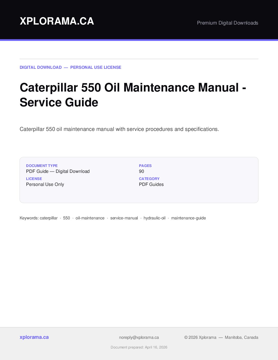 Caterpillar 550 Oil Maintenance Manual PDF - Service Guide