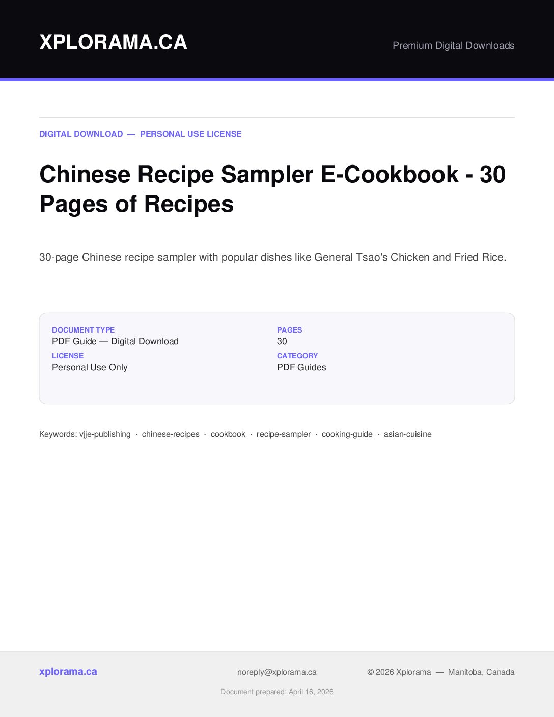 Chinese Recipe Sampler Cookbook - Traditional Recipes PDF Guide