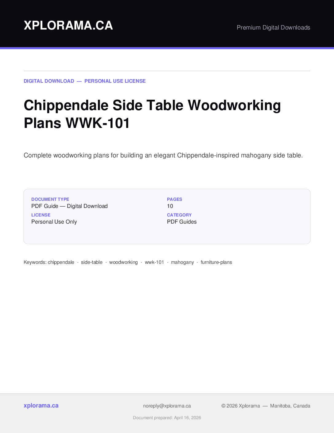 Chippendale Side Table Woodworking Plans WWK-101 PDF Download