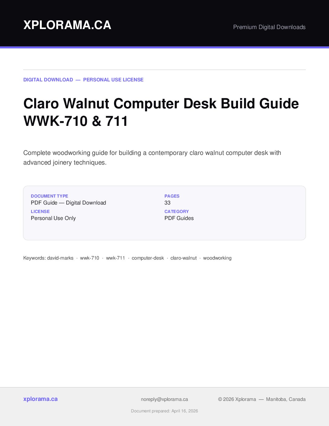 Claro Walnut Computer Desk Woodworking Plans WWK-710 WWK-711 PDF