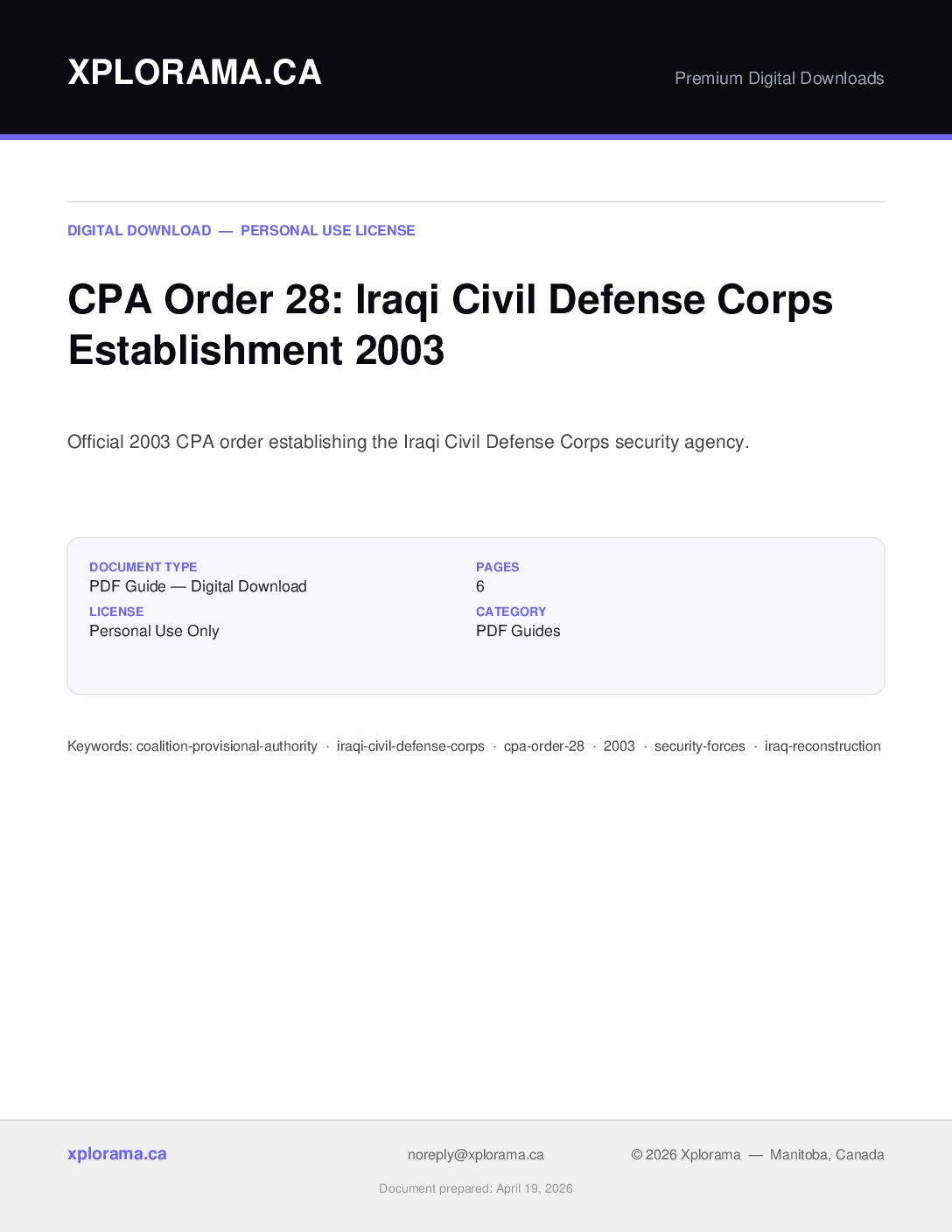 Iraqi Civil Defense Corps Order 28 - Coalition Provisional Authority