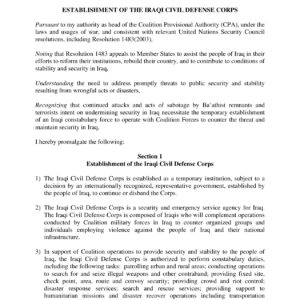 Iraqi Civil Defense Corps Order 28 - Coalition Provisional Authority