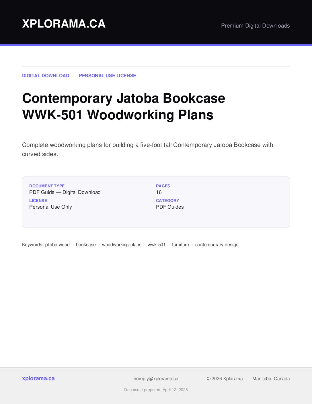 Contemporary Jatoba Bookcase Woodworking Plans WWK-501 PDF Guide