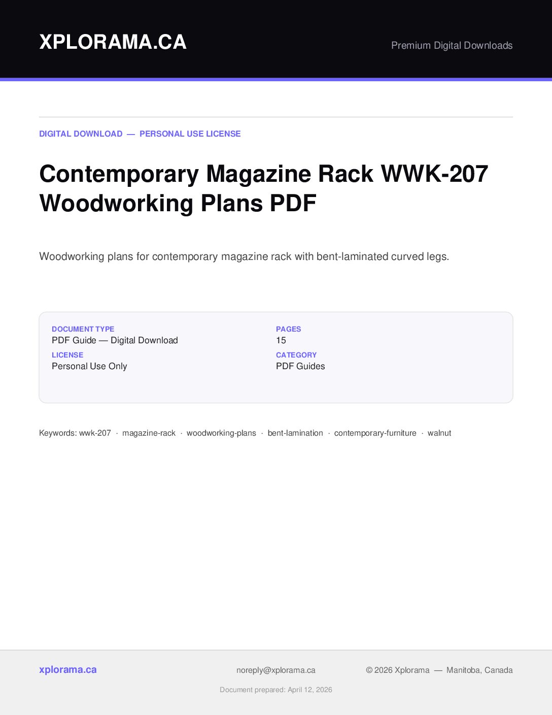 Contemporary Magazine Rack Woodworking Plans WWK-207 PDF Download