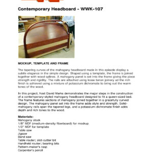 Contemporary Mahogany Headboard Woodworking Plans WWK-107 PDF Guide