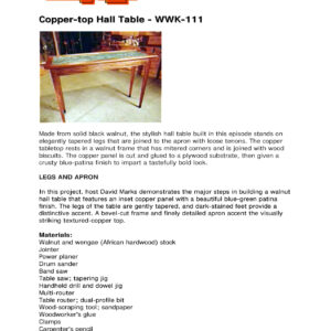 Copper Top Hall Table Build Guide WWK-111 Woodworking Plans PDF