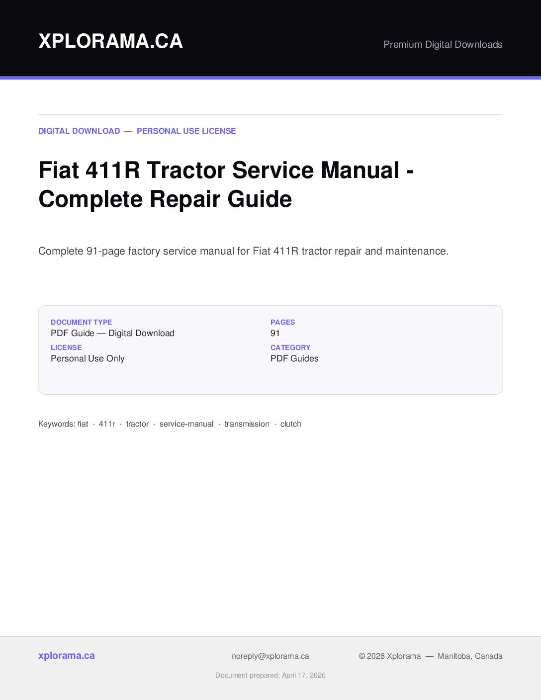 Fiat 411R Tractor Service Manual - Complete Repair Guide PDF