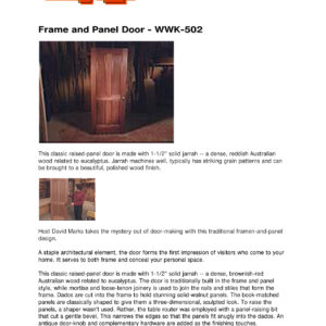 Frame Panel Door Woodworking Plans WWK-502 - PDF Digital Download