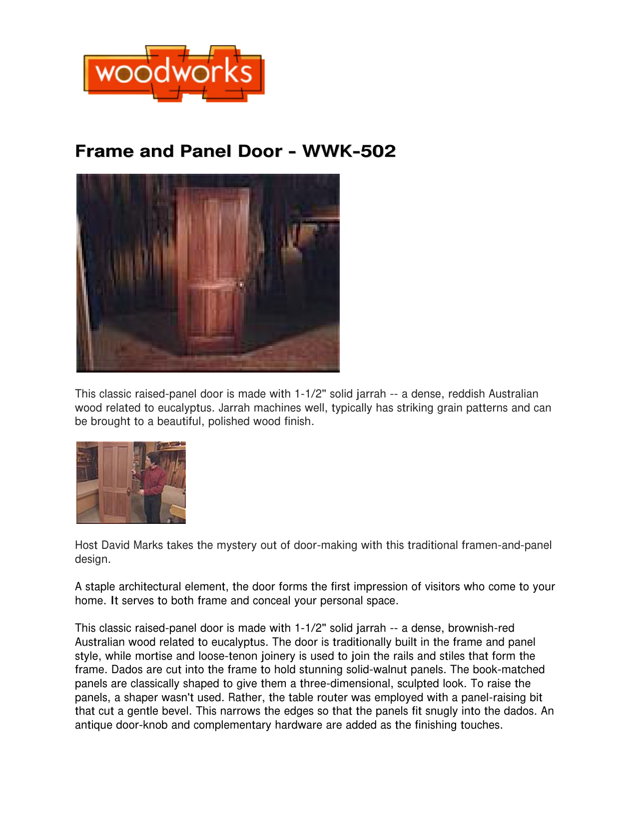 Frame Panel Door Woodworking Plans WWK-502 - PDF Digital Download