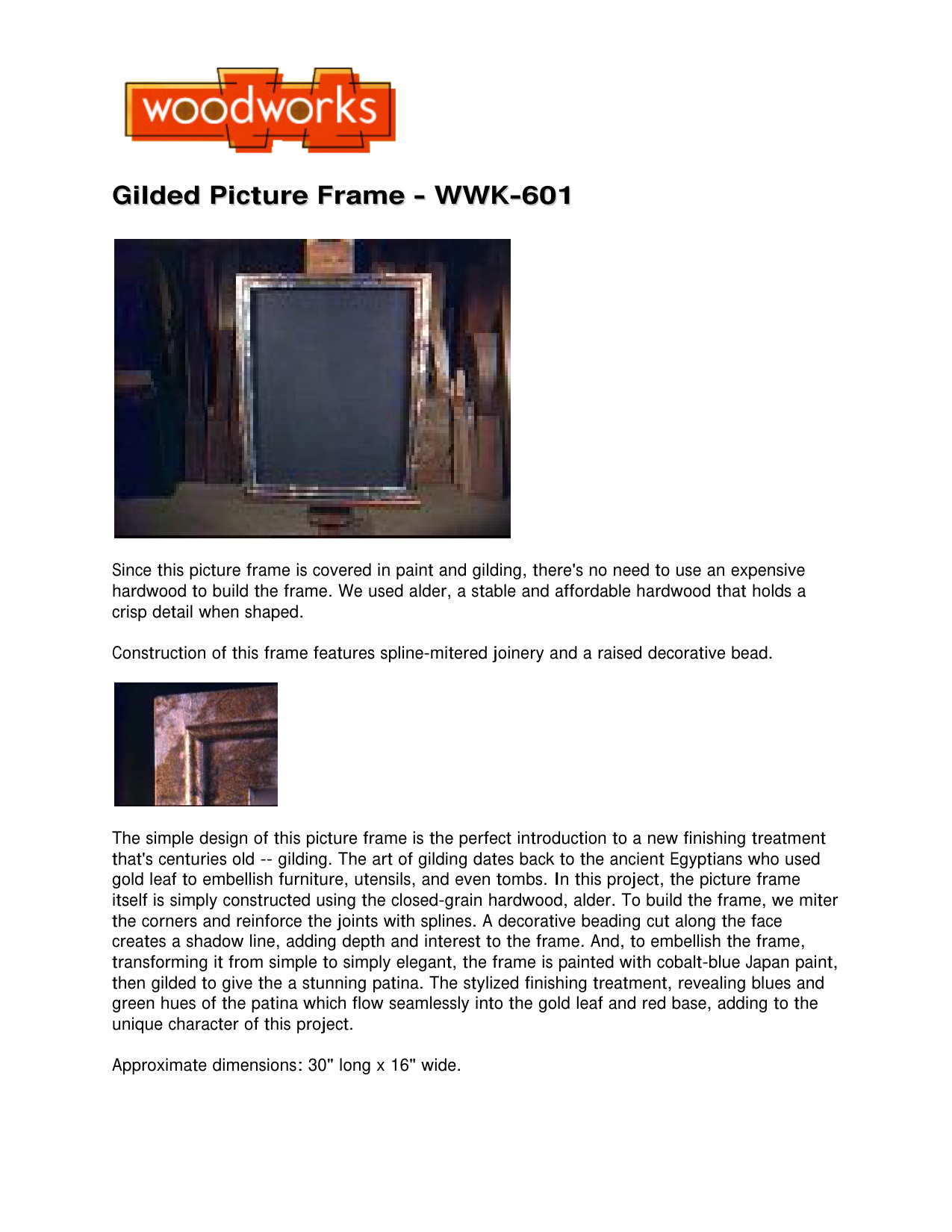 Gilded Picture Frame Woodworking Plans WWK-601 - PDF Guide