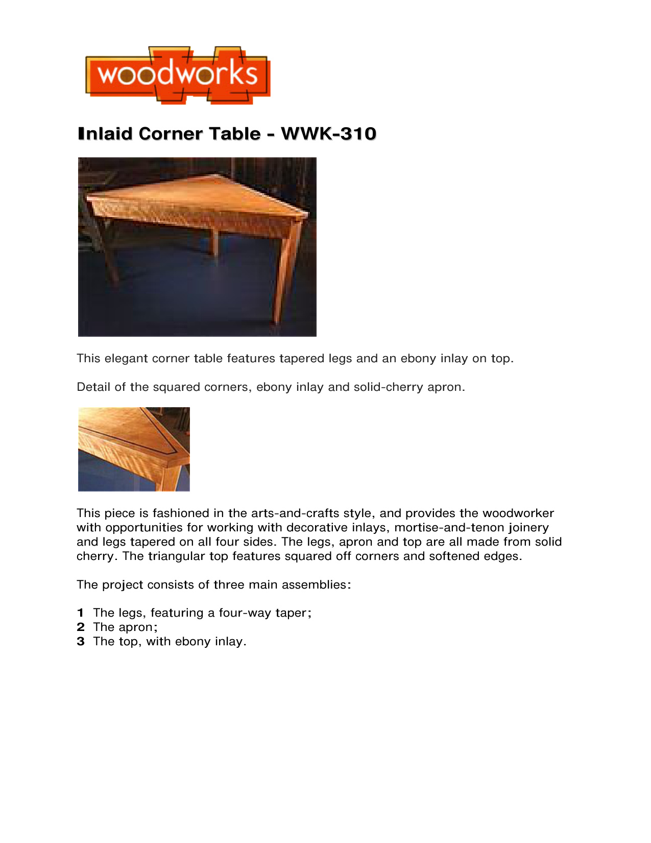 Inlaid Corner Table WWK-310 Woodworking Plans - Complete PDF Guide
