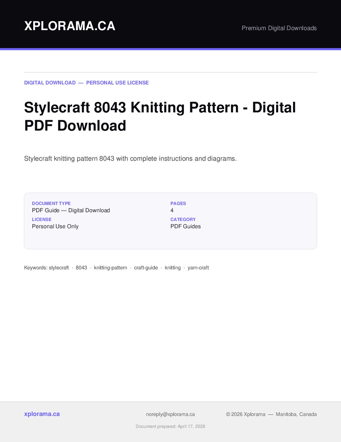 Stylecraft 8043 Knitting Pattern PDF - Complete Instructions