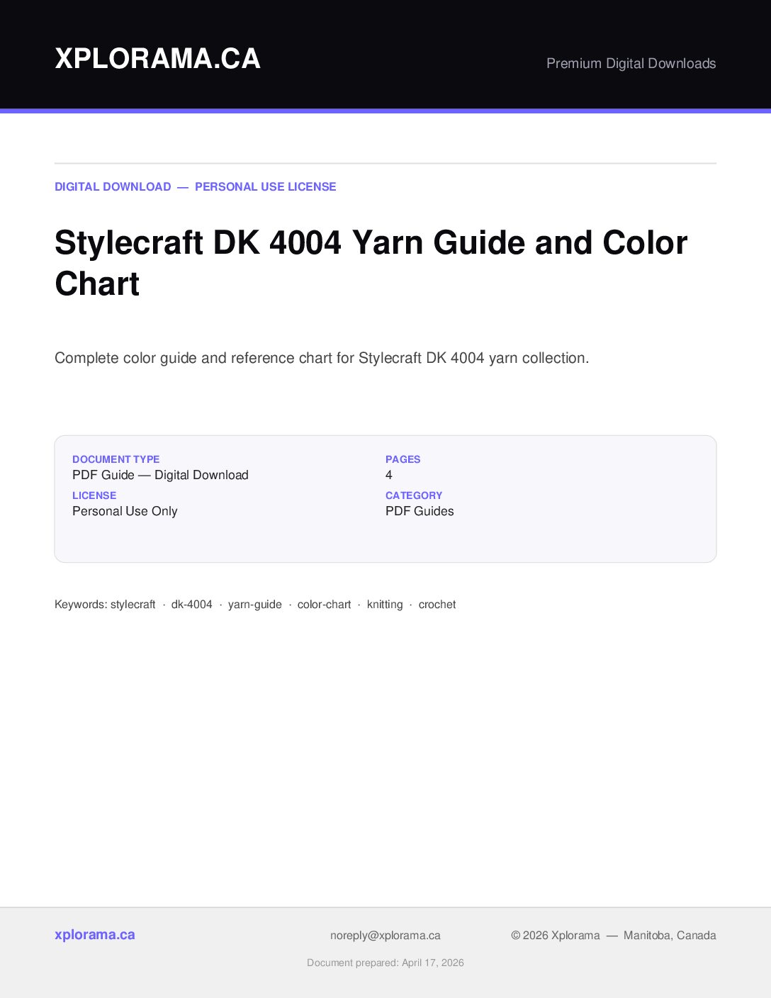 Stylecraft DK 4004 Yarn Guide Manual - Complete Reference PDF