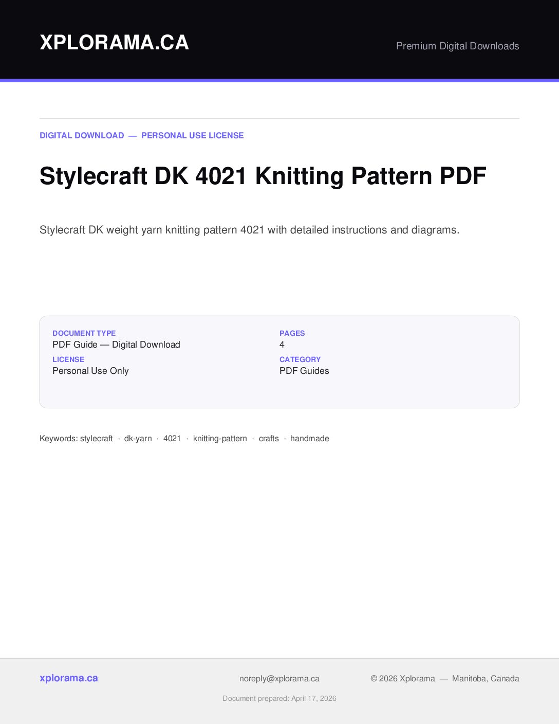 Stylecraft DK 4021 Yarn Pattern PDF - Vintage Knitting Guide