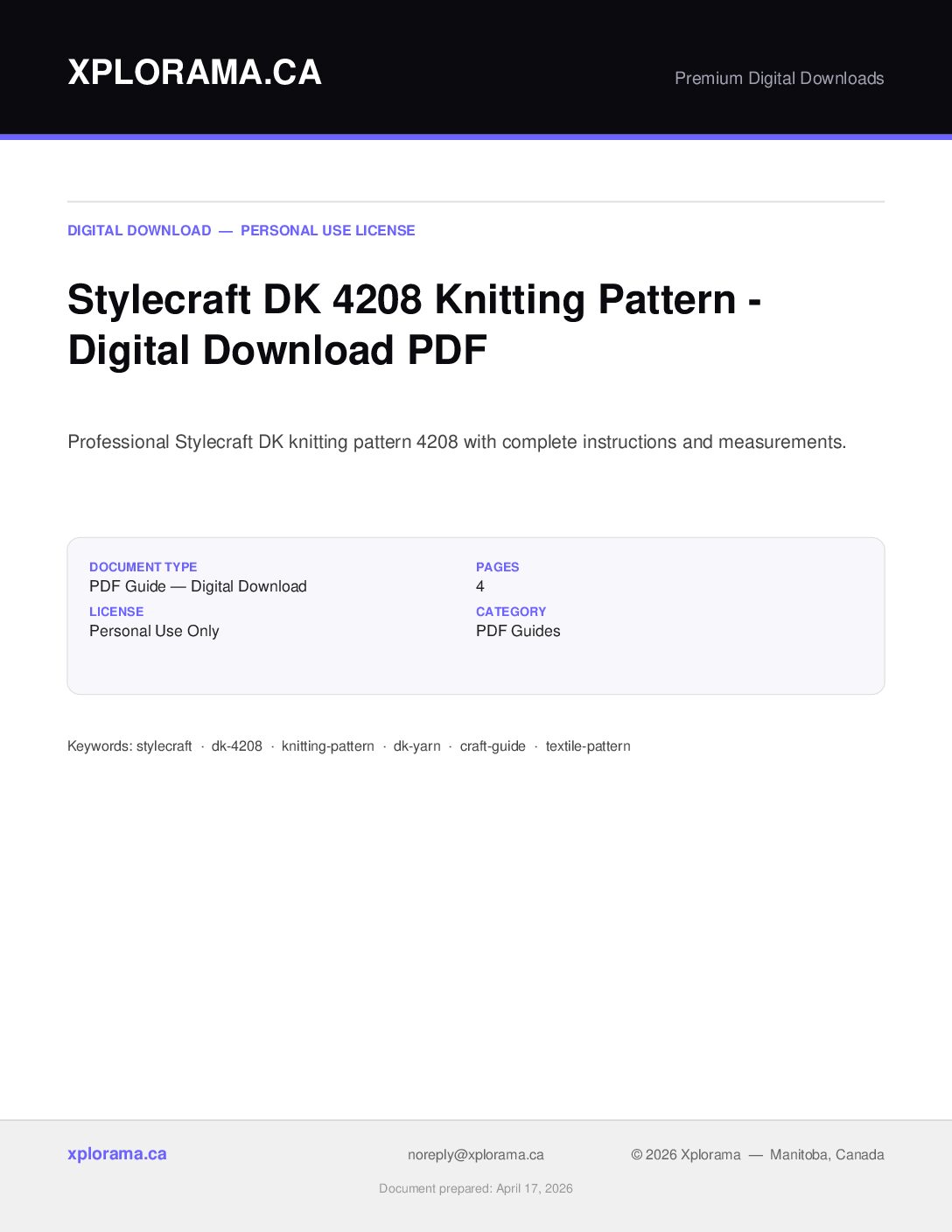 Stylecraft DK 4208 Yarn Pattern - Vintage Knitting Guide PDF