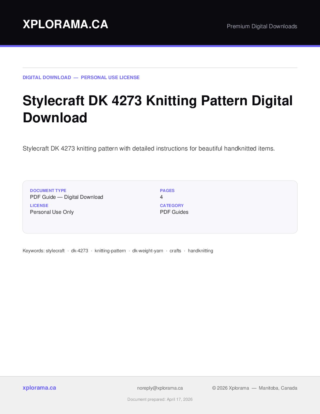 Stylecraft DK 4273 Knitting Pattern - Vintage PDF Download