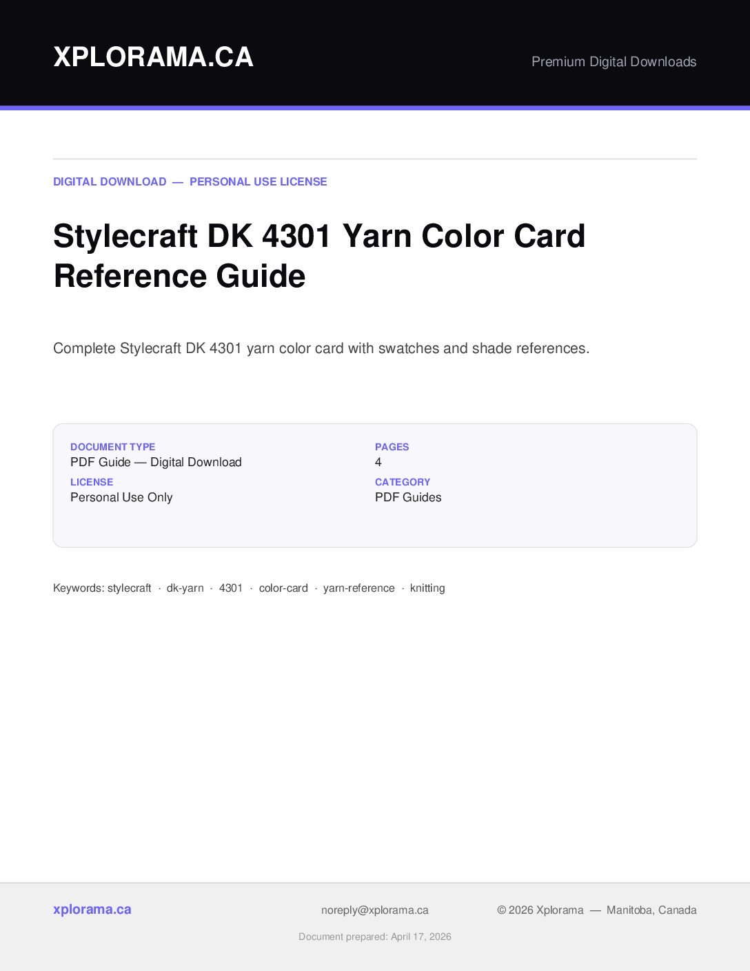 Stylecraft DK 4301 Yarn Color Card - Vintage Knitting Reference