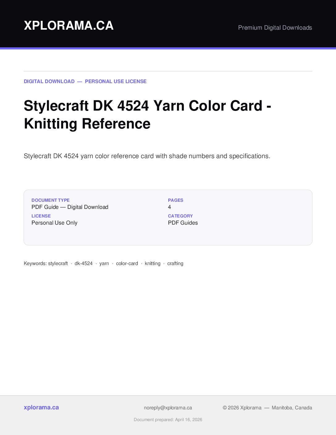 Stylecraft DK 4524 Yarn Reference Guide - Vintage Knitting PDF