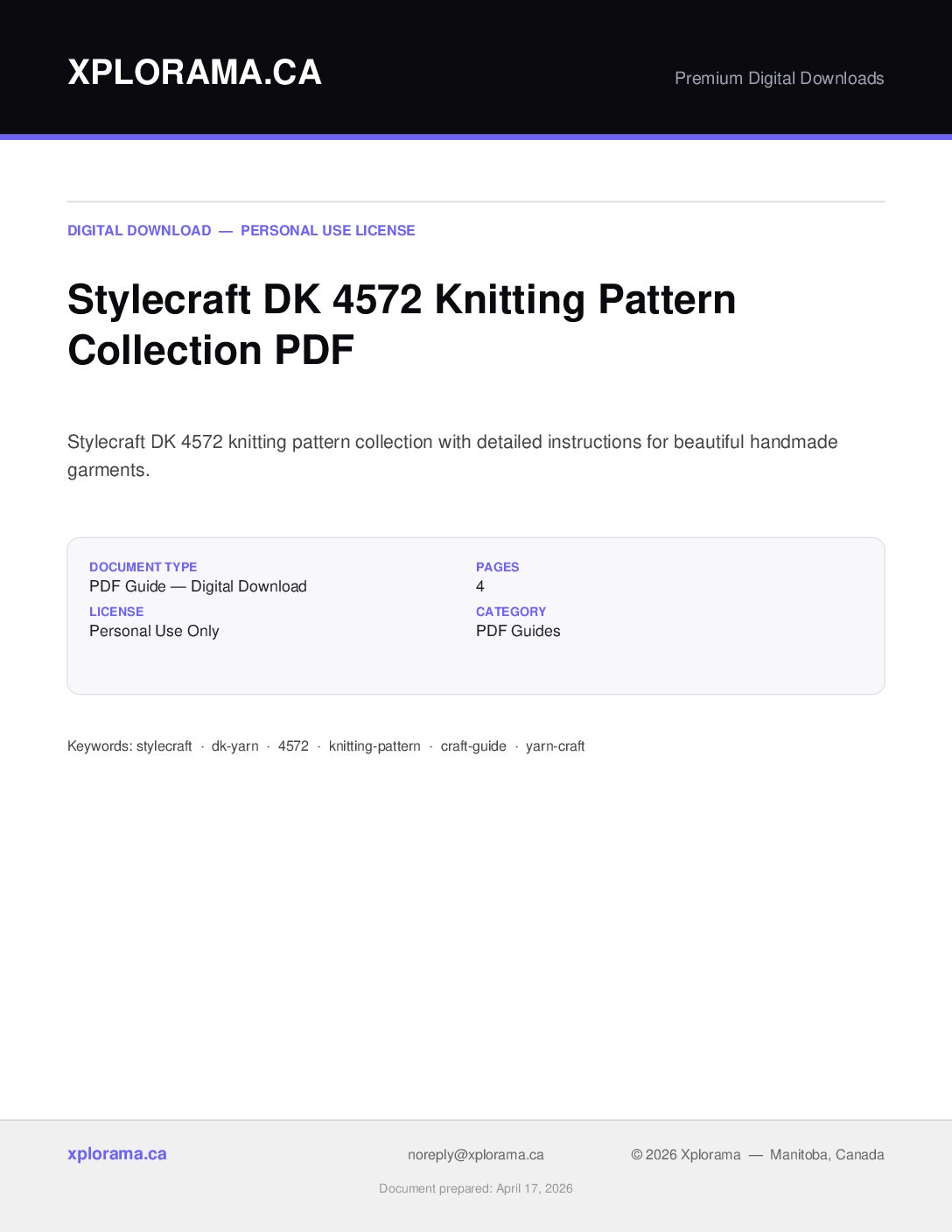 Stylecraft DK 4572 Yarn Pattern - Vintage Knitting PDF Guide