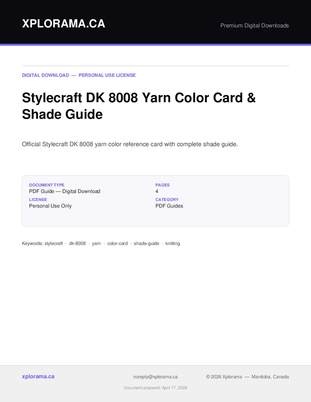 Stylecraft DK 8008 Yarn Color Card - Complete PDF Reference Guide