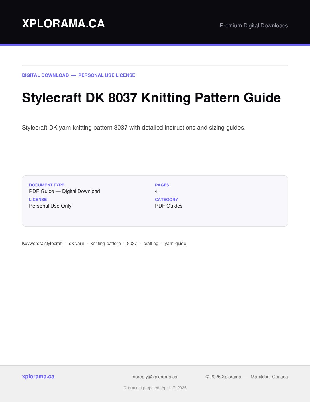 Stylecraft DK 8037 Yarn Knitting Pattern PDF - Instant Download
