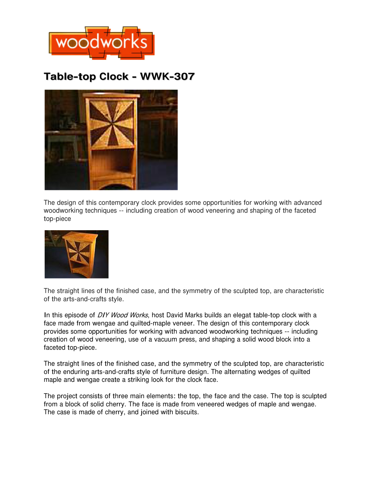 Tabletop Clock Woodworking Plans WWK-307 PDF Project Guide