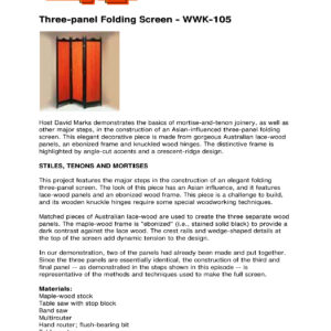 Three Panel Folding Screen Woodworking Plans WWK-105 PDF Guide
