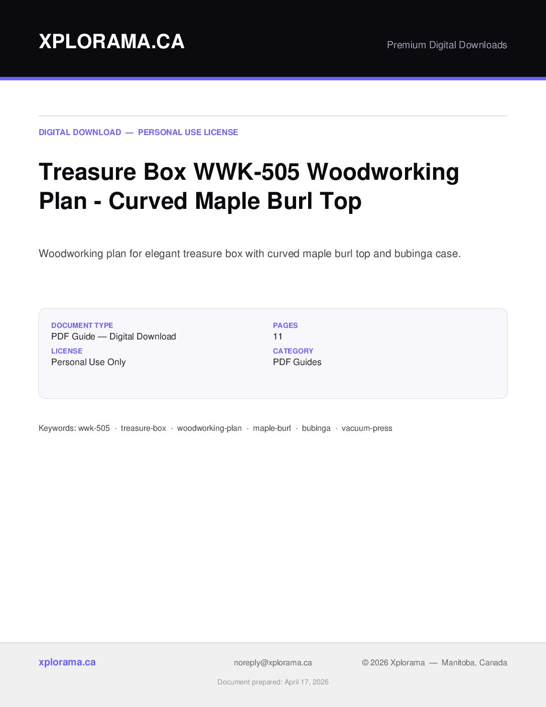 WWK-505 Woodworking Plan - Complete Project Guide PDF Download