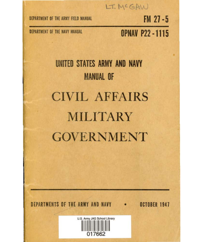 US Army Navy Civil Affairs Military Government Manual V1 V2 PDF