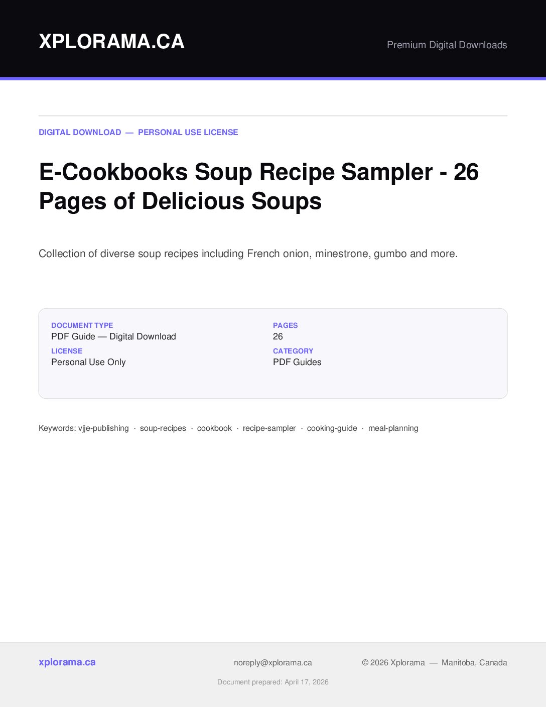 Vintage Soup Recipe Sampler Cookbook - Digital PDF Collection V1