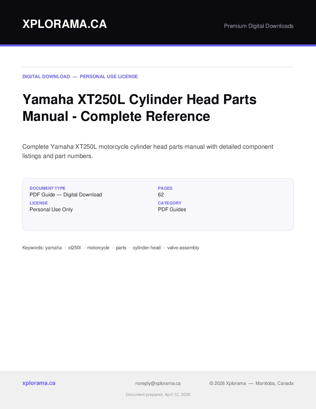 Yamaha XT250L Cylinder Head Parts Manual PDF Download