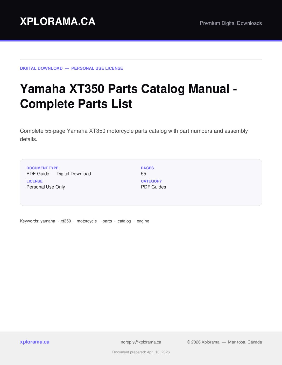 Yamaha XT350 Parts Catalog Manual - Complete PDF Parts Guide