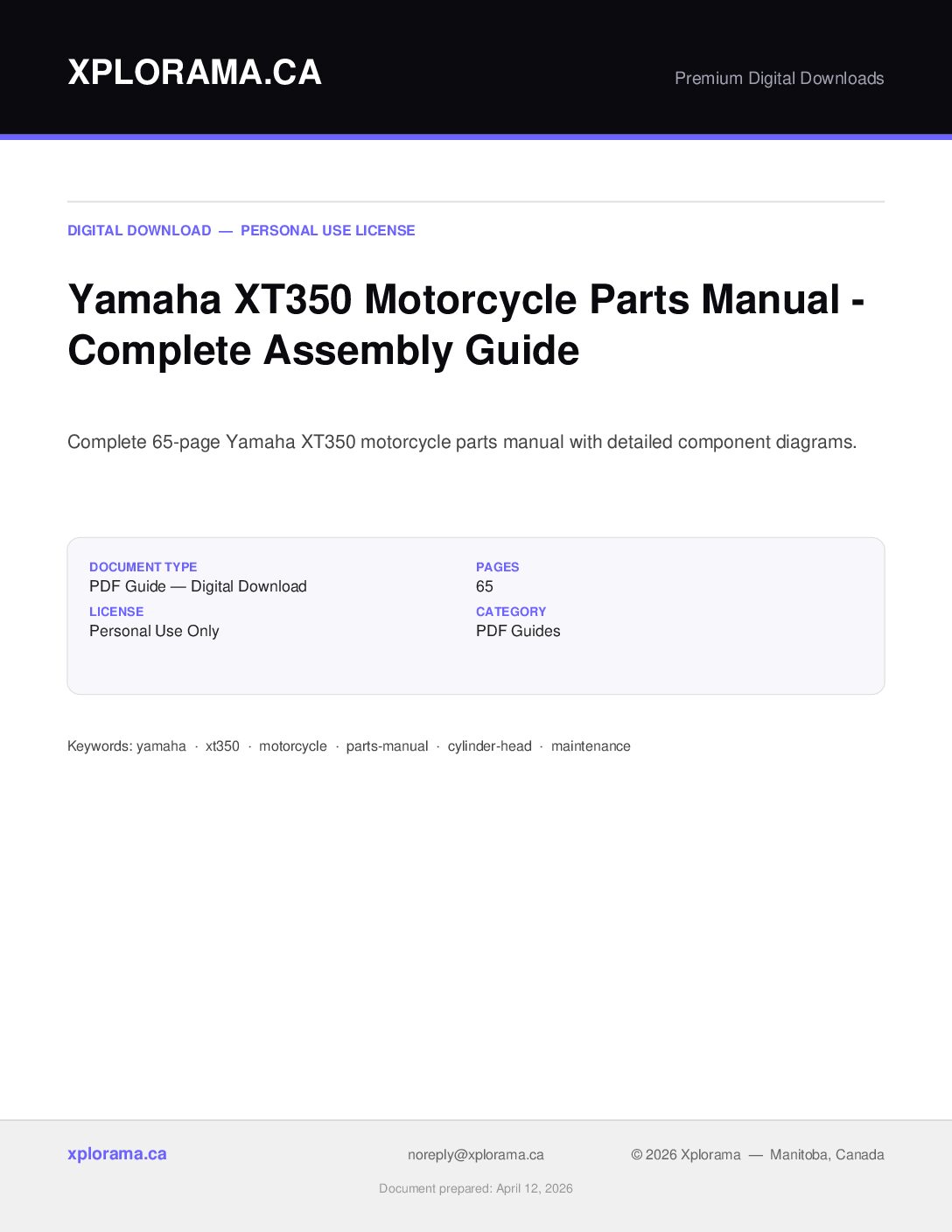 Yamaha XT350 Parts Manual PDF - Complete Parts Catalog