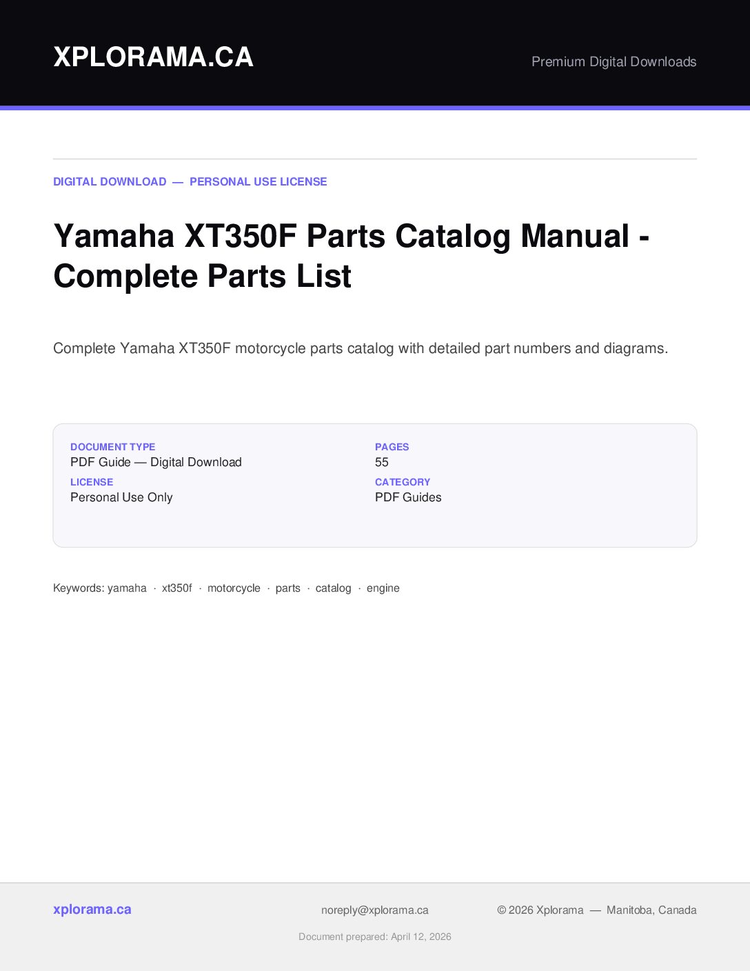 Yamaha XT350F Parts Catalog Manual - Complete PDF Guide
