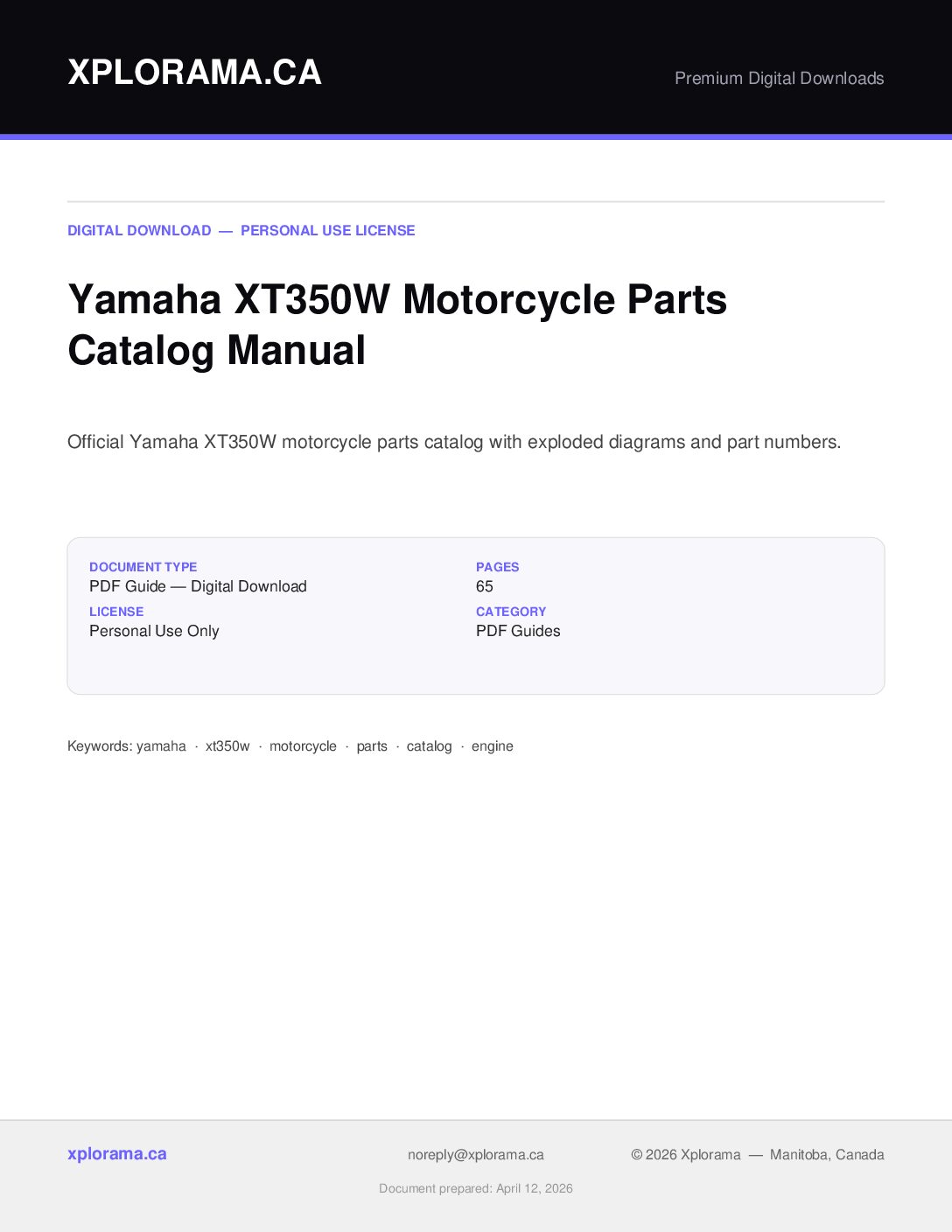 Yamaha XT350W Parts Catalog Manual - Complete PDF Guide