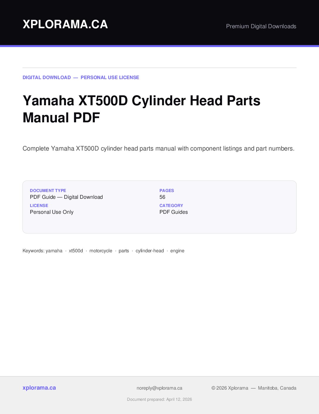 Yamaha XT500D Cylinder Head Parts Manual PDF - Instant Download