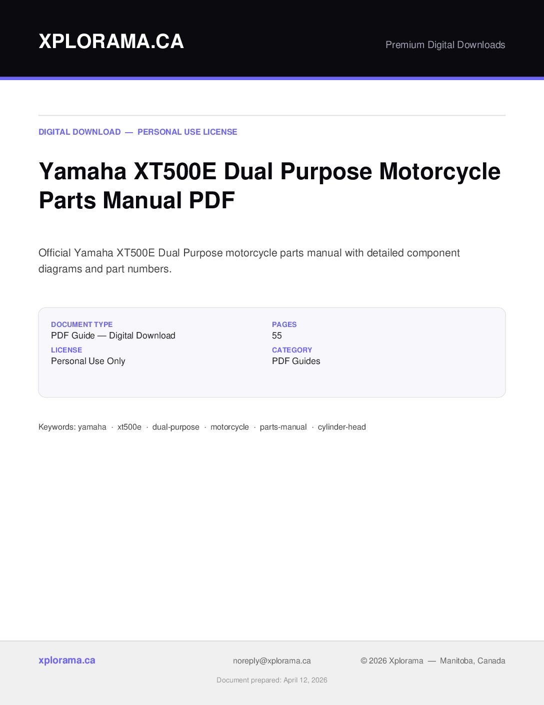 Yamaha XT500E Dual Purpose Motorcycle Parts Manual PDF Download