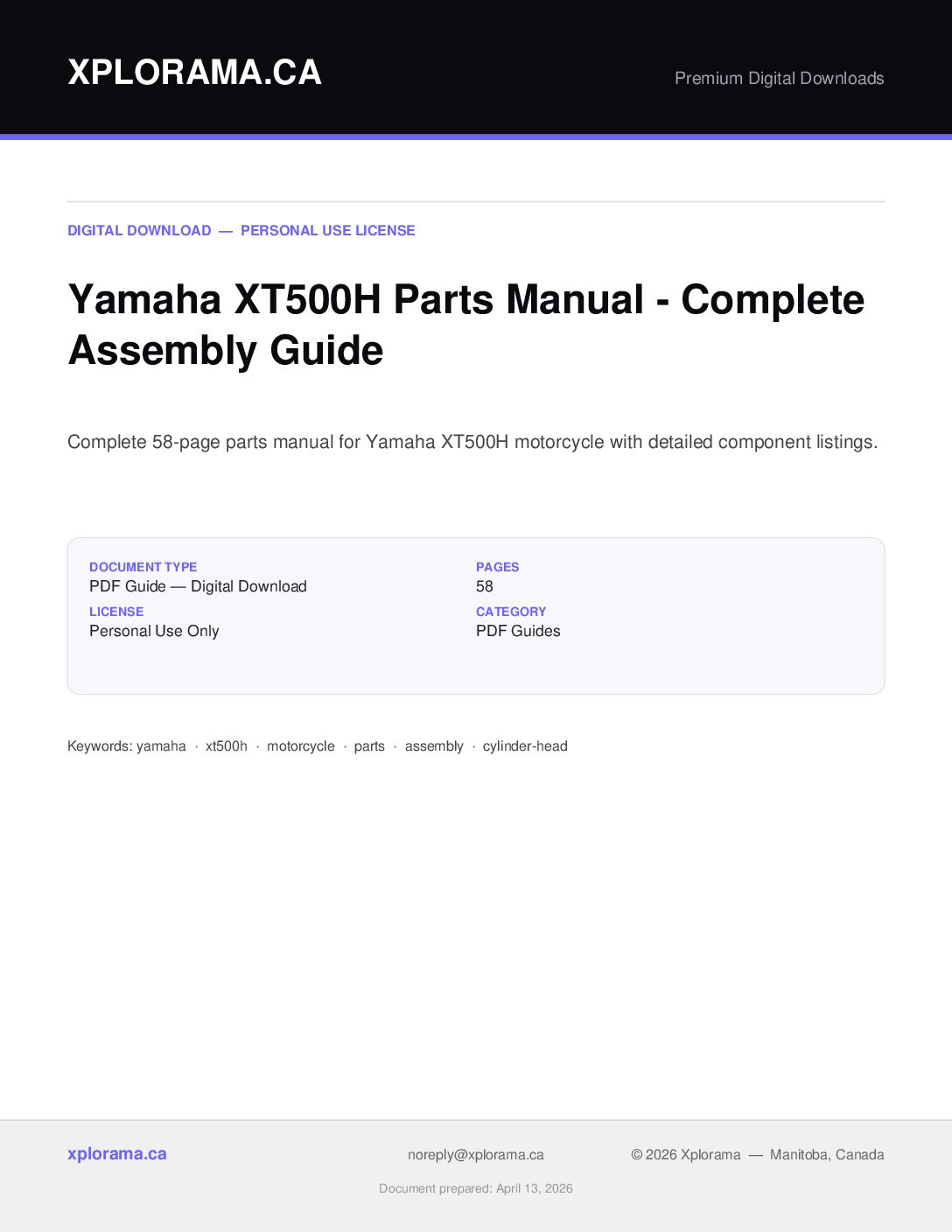 Yamaha XT500H Parts Manual PDF - Complete Parts Catalog Guide