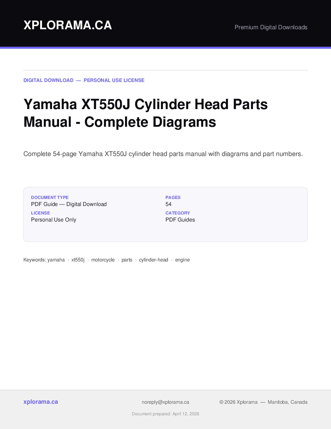 Yamaha XT550J Cylinder Head Parts Manual PDF Digital Download