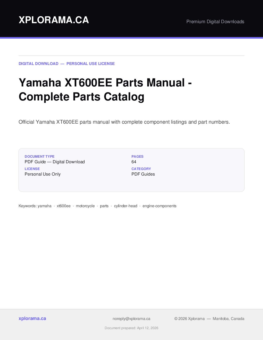 Yamaha XT600EE Parts Manual PDF - Complete Parts Catalog Guide