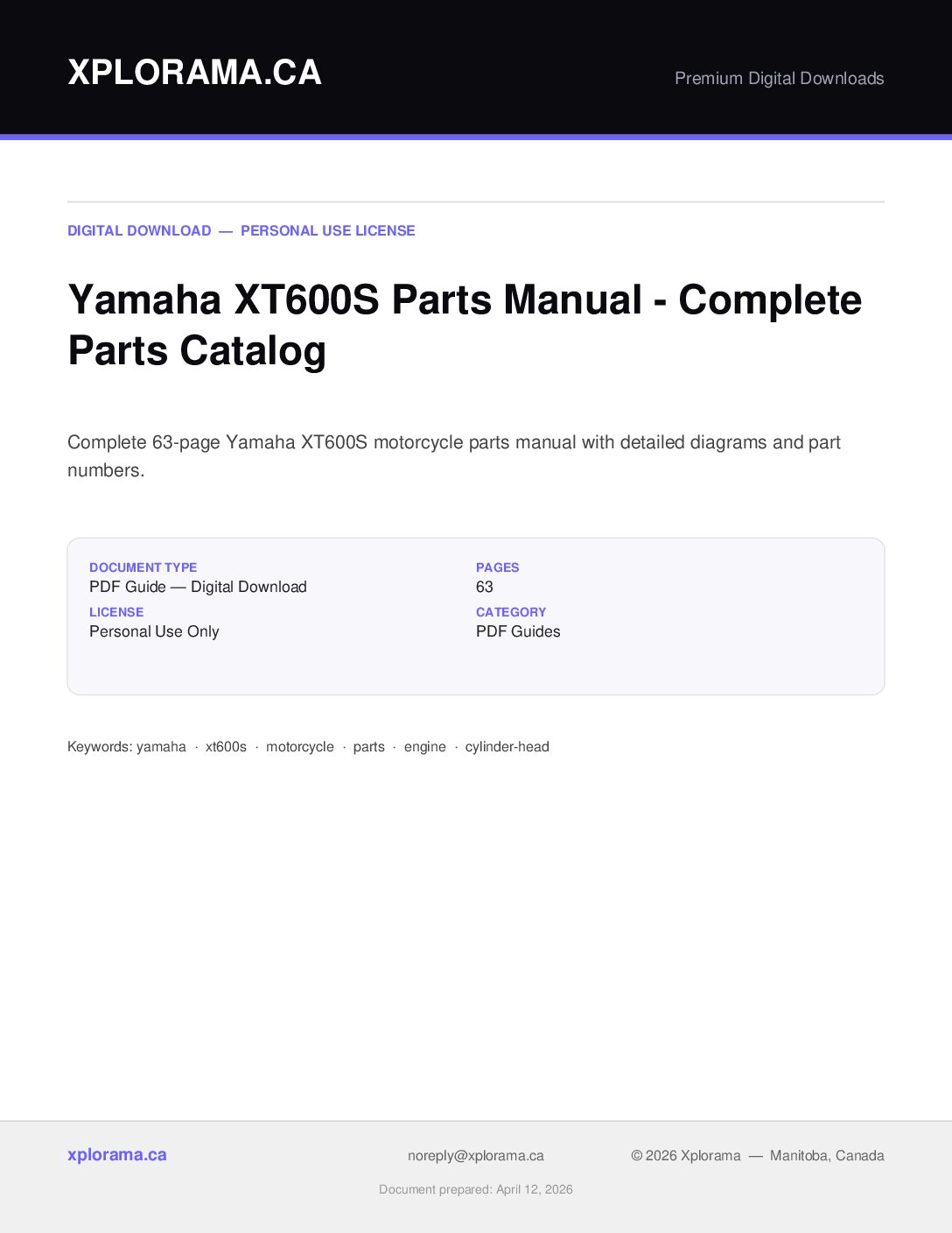 Yamaha XT600S Parts Manual - Complete PDF Guide for Motorcycle