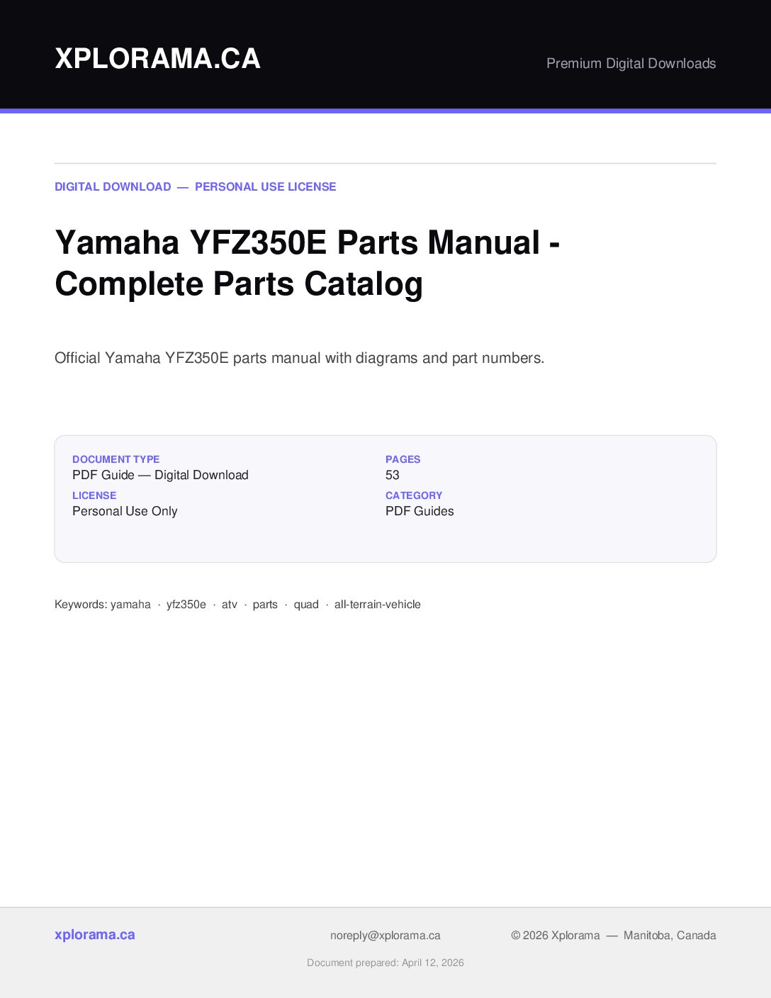 Yamaha YFZ350E Parts Manual - Complete Parts Catalog PDF