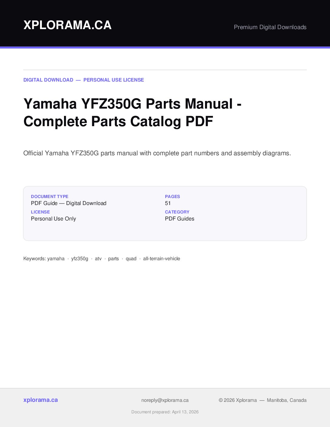 Yamaha YFZ350G Parts Manual - Complete PDF Reference Guide