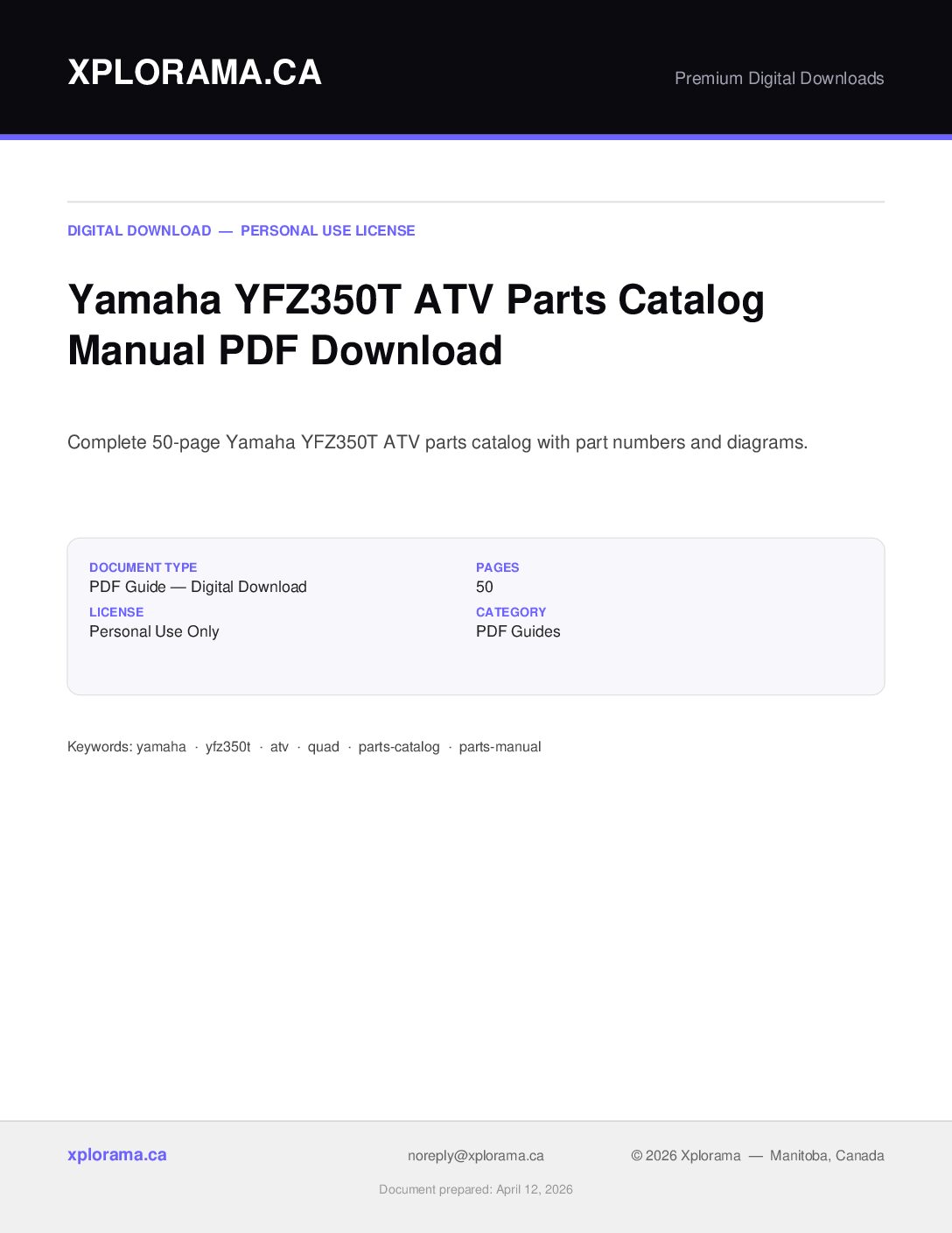 Yamaha YFZ350T Parts Catalog Manual - Complete PDF Guide